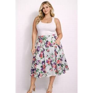 Cottagecore Plus Midi Skirt XL Floral Midi Picnic A-line Romantic Feminine